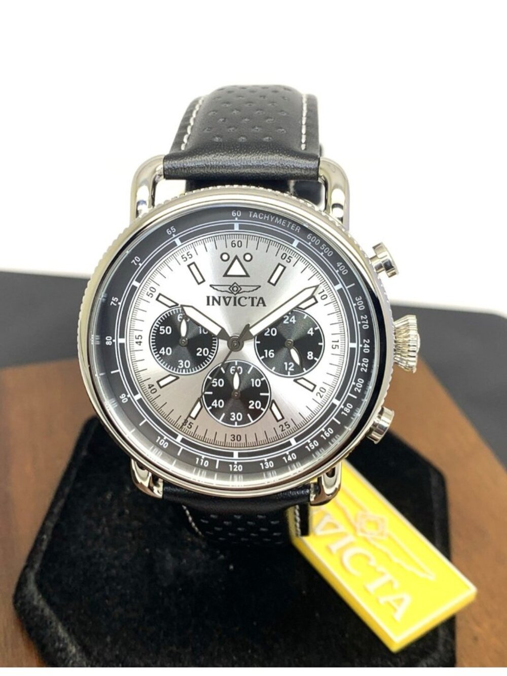 Invicta Men's Watch 47363 Speedway Quartz Silver Dial Black Leather Strap 44mm